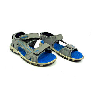 Size 1 Boy’s Grey/Blue Eddie Bauer Rocky Easy Closure Slip On Sandal Shoes